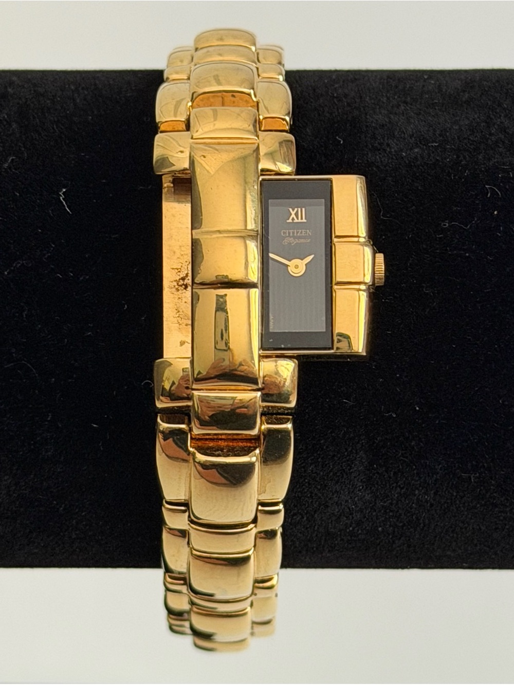 Citizen Peek A Boo Women's Watch Gold Tone Black Face 8.5”